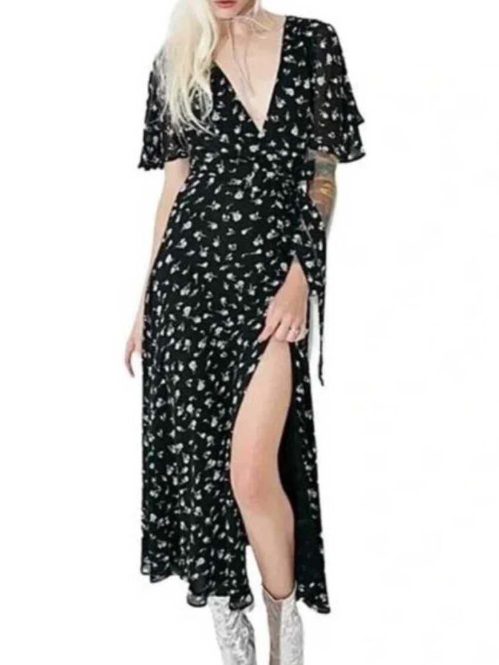 NWT WILDFOX Floral Flutter Wrap Maxi Dress